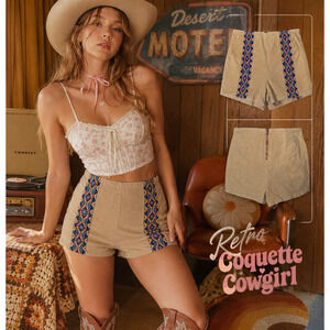 Vintage 90s Southwestern Corduroy Hot Pants Shorts Boho Cowgirl Coquette